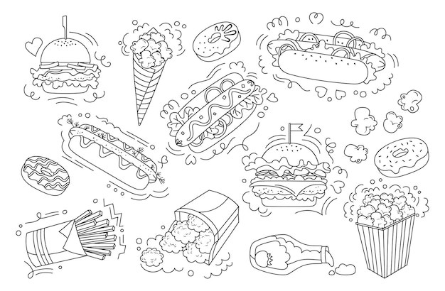 Fastfood doodle set