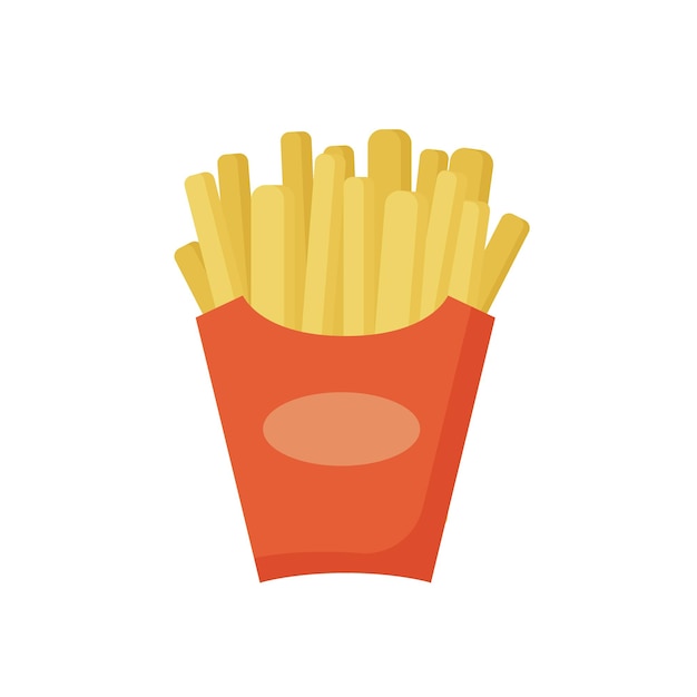 Fastfood frietjes in een rode verpakking lekker straatvoedsel Cartoon frietjes aardappel in papieren doos