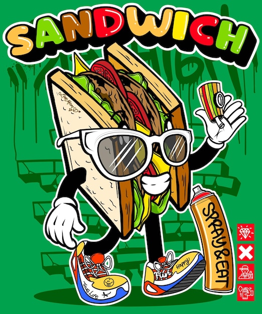Fastfood graffiti cartoon illustratie Kleurrijke fastfood vector mascotte illustratie in graffiti s