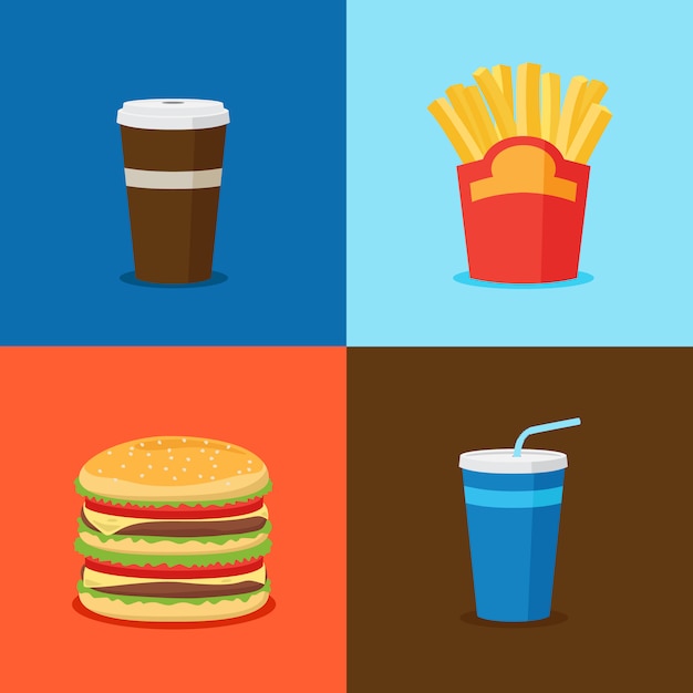 Vector fastfood junk food cartoon pictogrammen