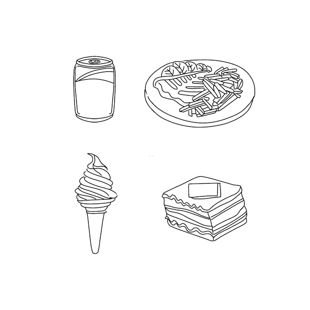 fastfood junkfood hand getrokken doodle illustraties vector set