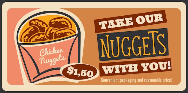 Fastfood kipnuggets vector retro poster