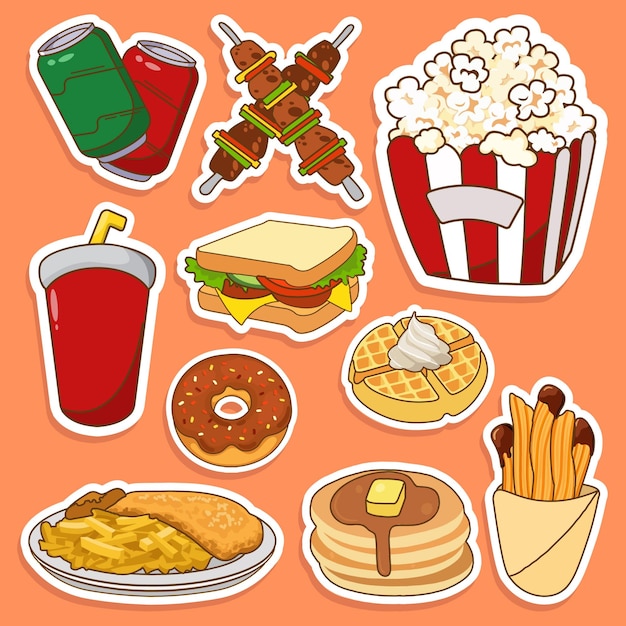 Fastfood Leuke Sticker Illustratie Set