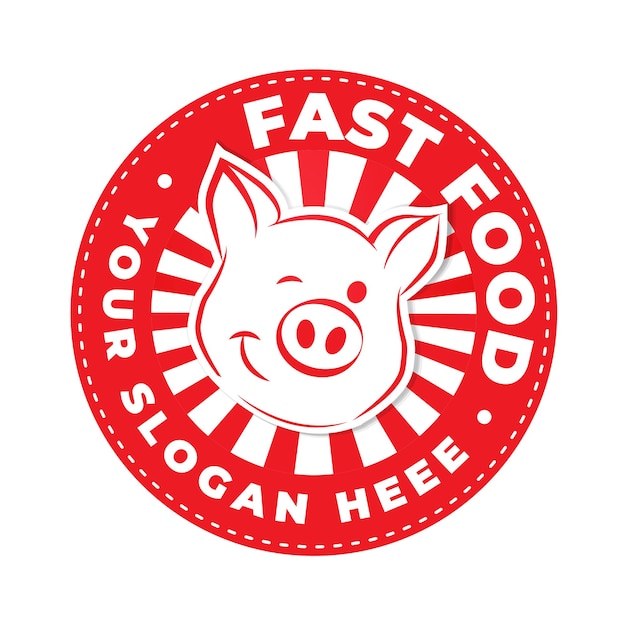 Fastfood-logo met een rode cirkel met een varkensgezicht