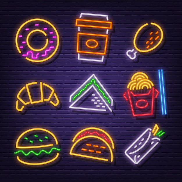 Fastfood neon pictogrammen