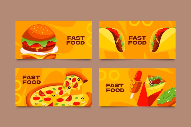 Vector fastfood restaurant cartoon card set