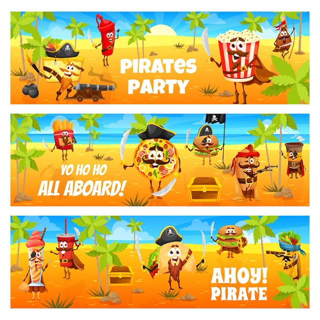 Fastfood stripfiguren piraten op het eiland