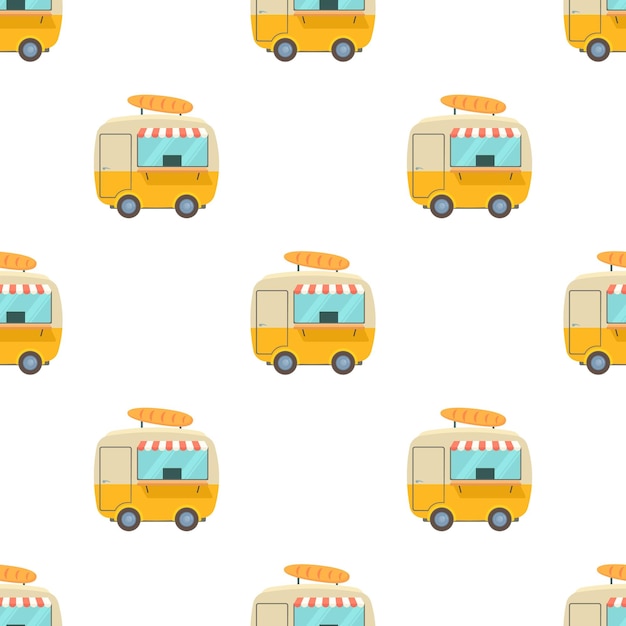 Fastfood trailer met brood patroon naadloze achtergrond textuur herhaal behang geometrische vector