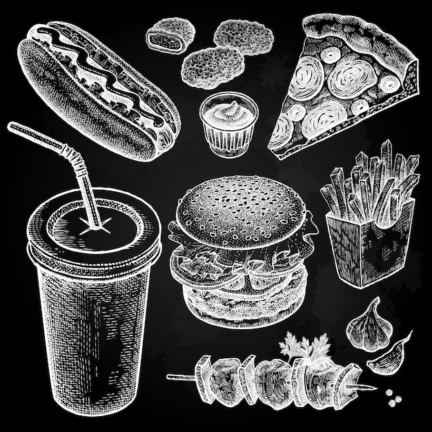 Vector fastfoodset vintage afbeeldingen