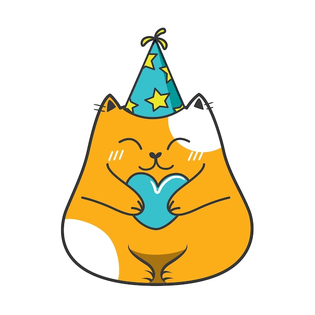 Fat cat birthday party. Doodle illustration. Vector stock illustration.