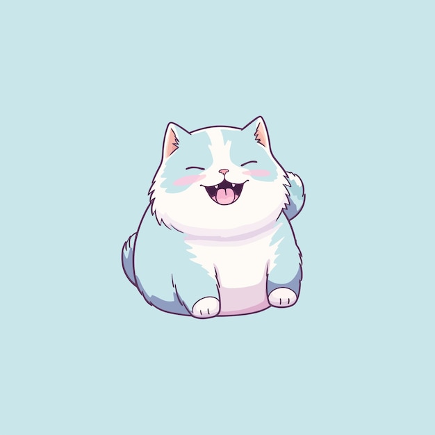 A fat cat is sitting and smiling