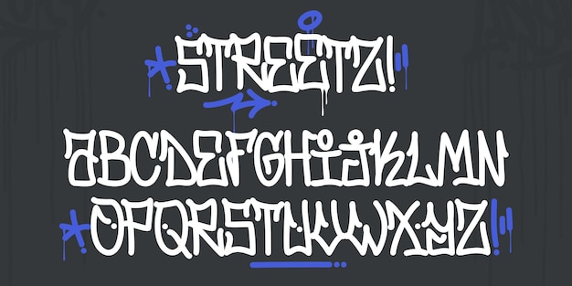 Vector fat handwritten doodle graffiti and street art style font alphabet vector illustration art