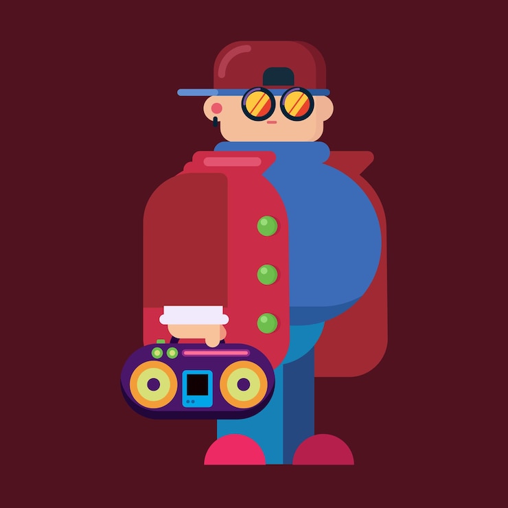 Vector fat hiphop man character with hat