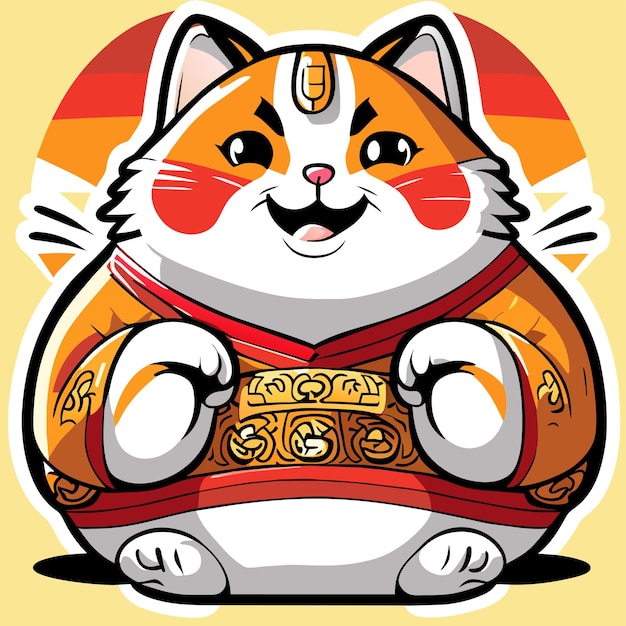 Vector fat japanese cat maneki neko hand drawn cartoon sticker icon concept isolated illustration