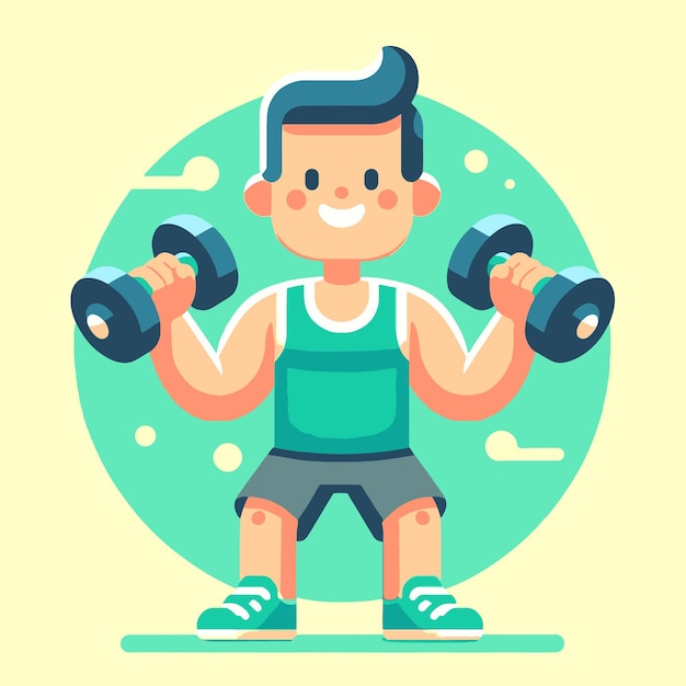 fat man exercising with dumbbell in a flat design illustration