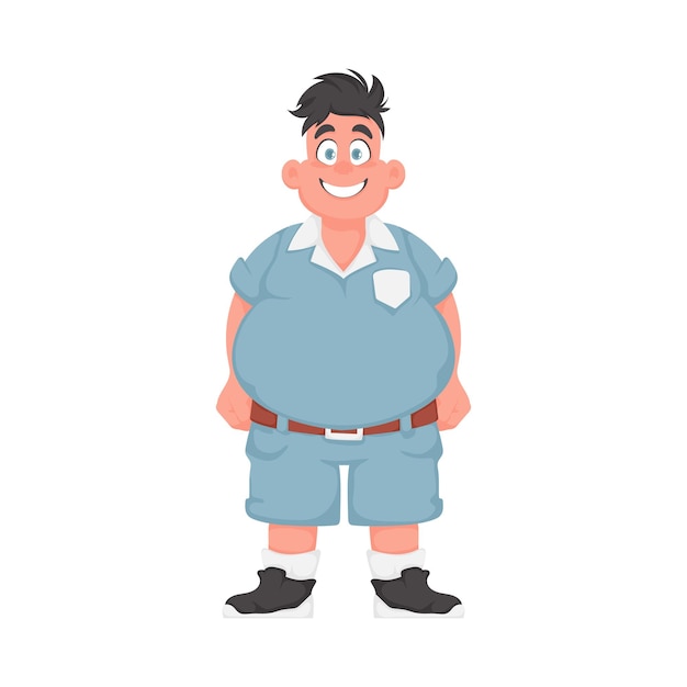 Vector fat man posing and smiling overweight guy is cute body positivity theme cartoon style