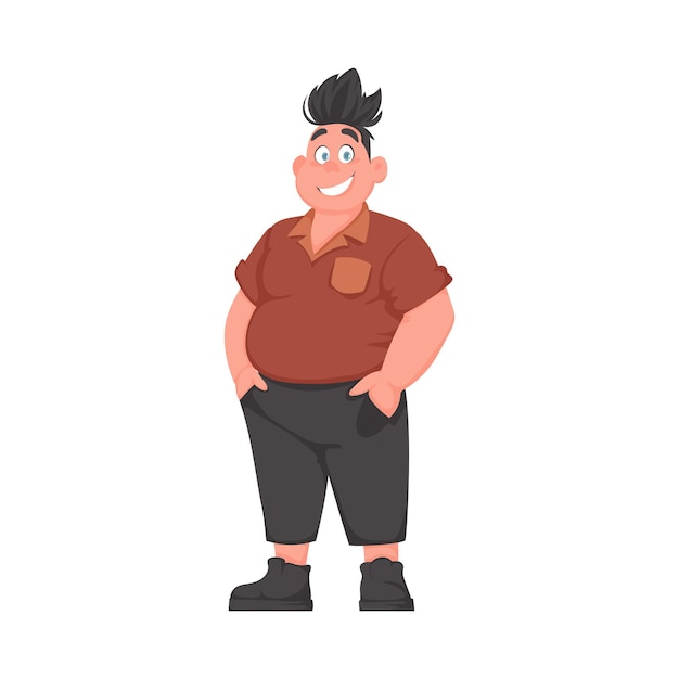 Fat man posing and smiling Overweight guy is cute body positivity theme Cartoon style