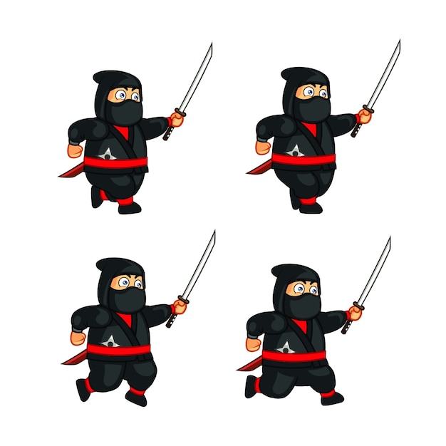 Vettore fat ninja carton animation sprite