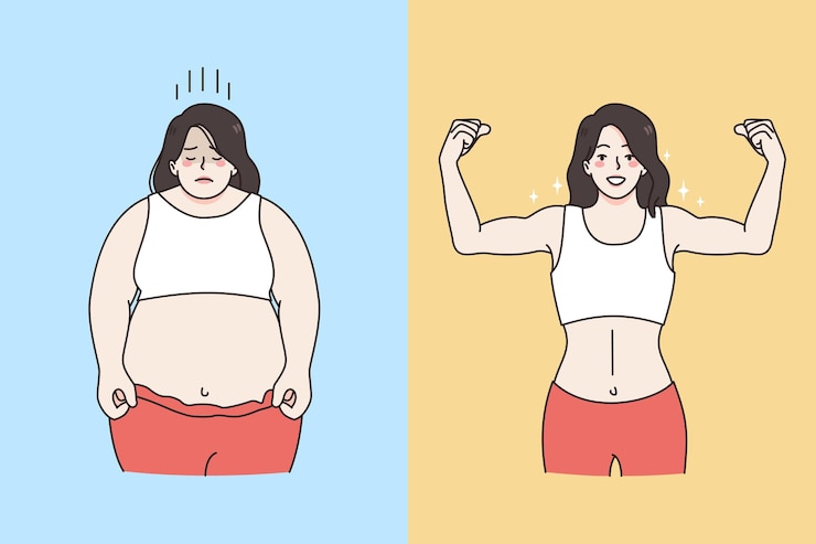 Vector 뚱뚱하고 과체중 그림 개념
