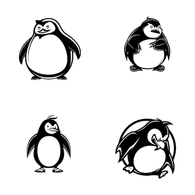 Fat Penguin cartoon caricature simple sports logo graphic black on white background