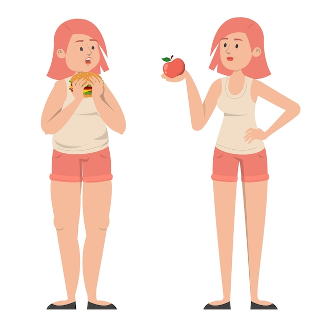 Fat and thin woman illustration