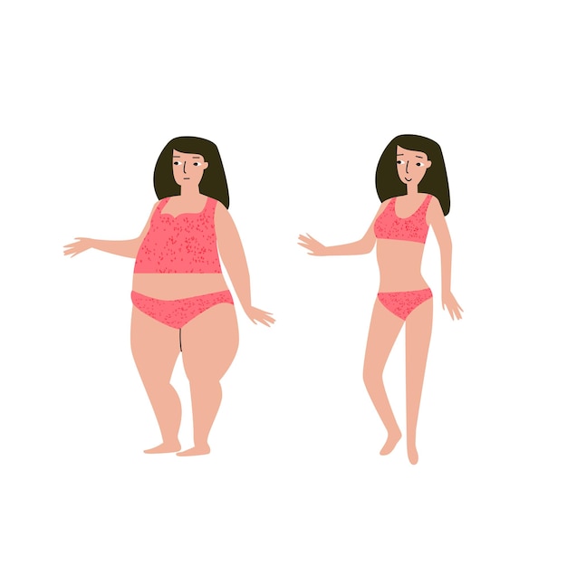 Vector fat woman comparison slim vector illustration