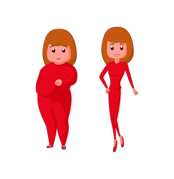 Vector fat woman and lean girl cartoon