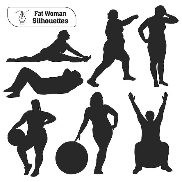 Fat Woman Silhouettes vector collection