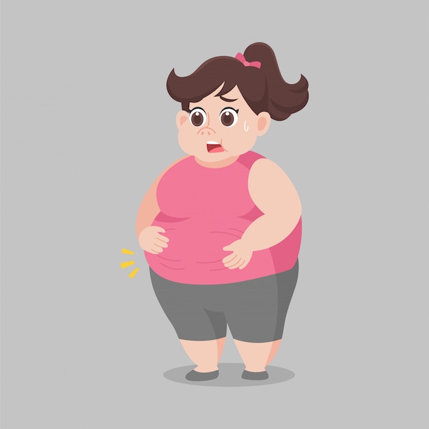 Vector fat woman worry her body