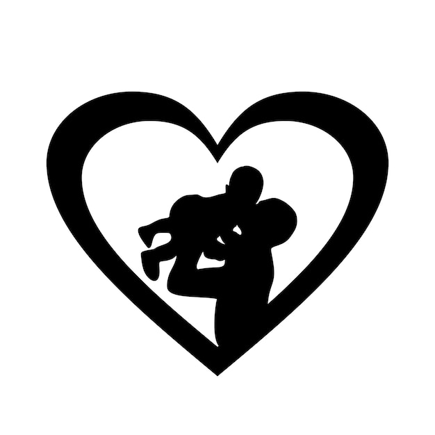 Father and baby with heart logo handmade silhouette