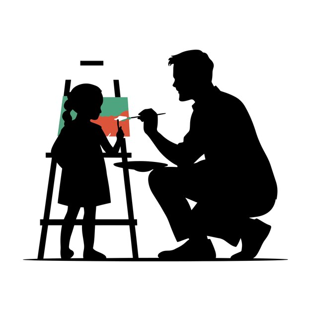 Vector father and a child flat vector silhouettes on white background