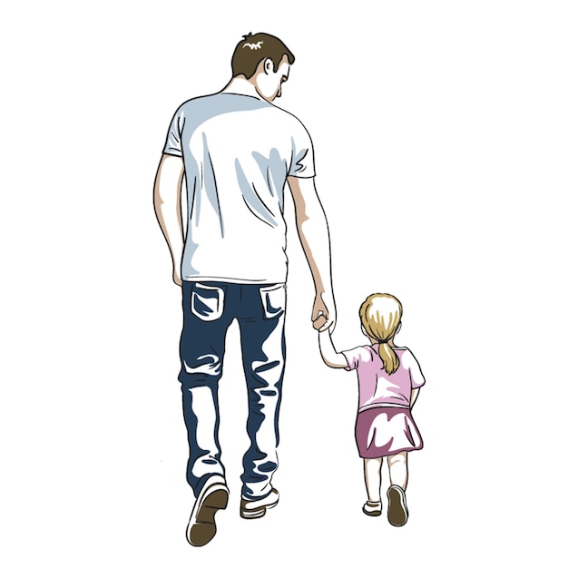 Father and daughter holding hands walking