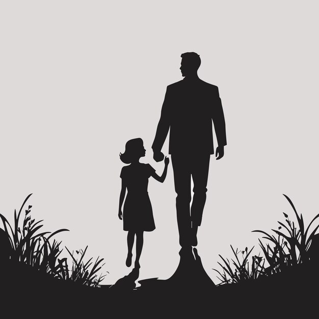 Vector father and daughter silhouette illustration