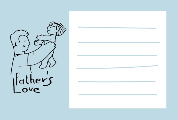 father day greeting card note page on blue background