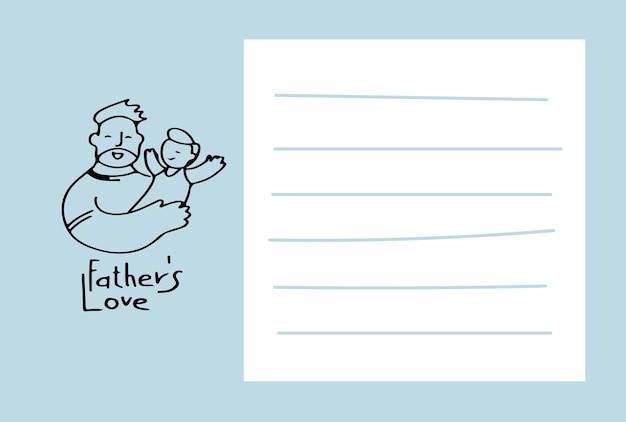 Vector father day greeting card note page on blue background