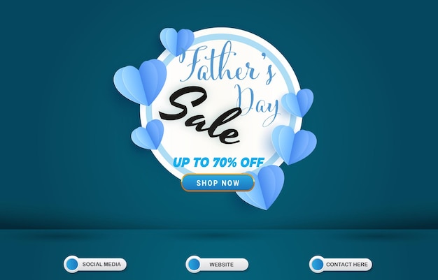 Father day sale template banner with blank space for product with abstract blue background design