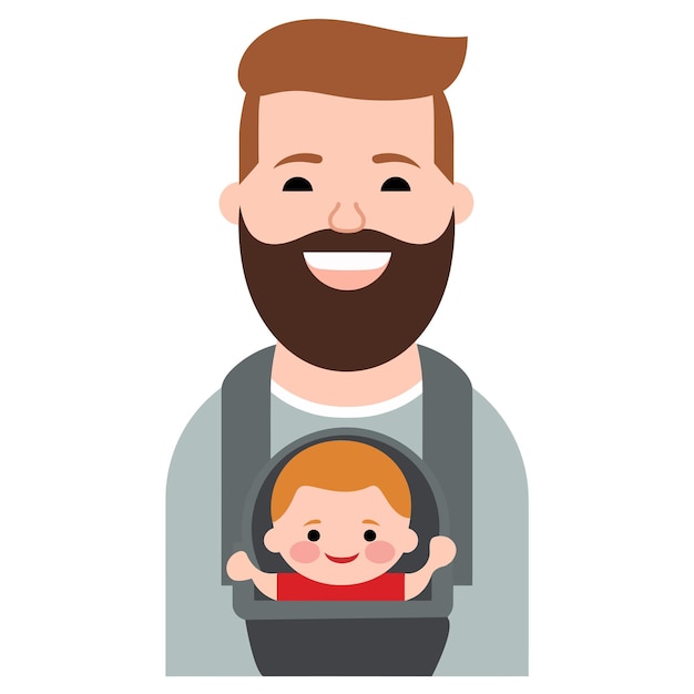 A father and his baby in a carrier a vector illustration isolated on white background