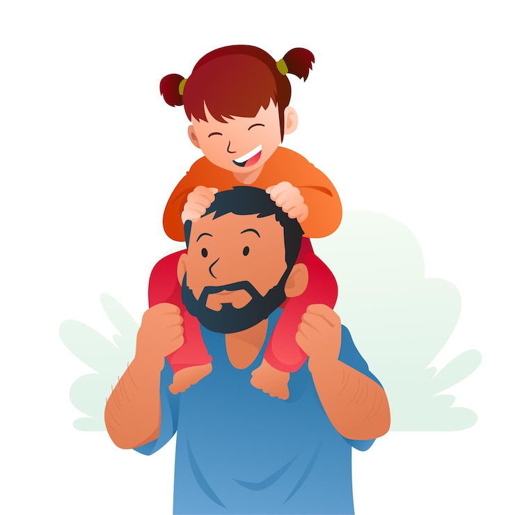 Vector father and his daughter
