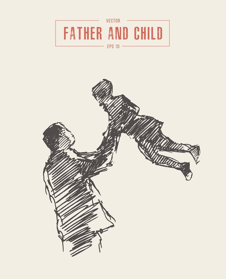 Vector father holds son in his arms