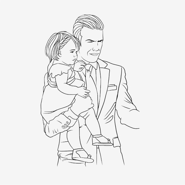 Father hugging his son for fathers day in line art style h