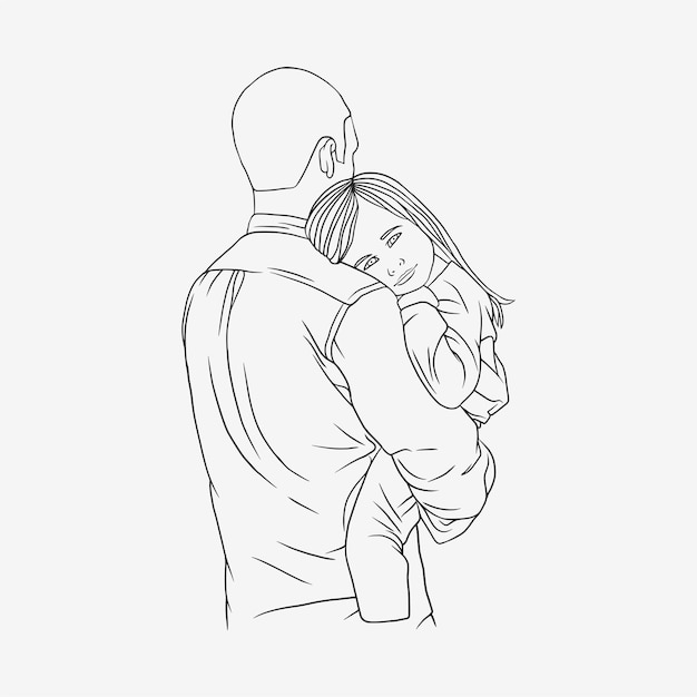 Father hugging his son for fathers day in line art style i