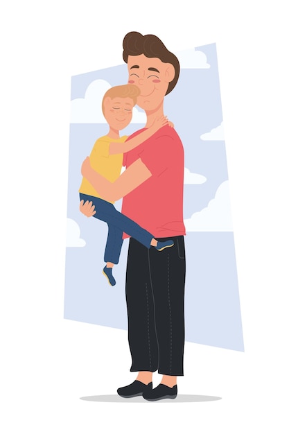 Father hugging his son and holding him in his arms Happy Father's Day illustration