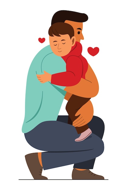 father and son hugging cartoon