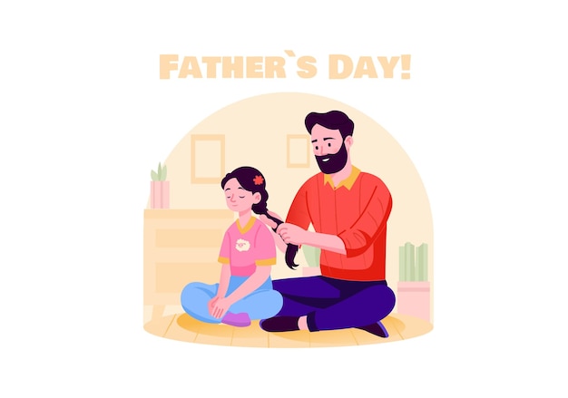 A father is lovingly styling his daughters hair vector illustration