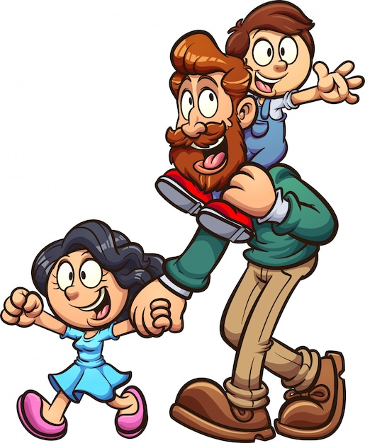 Father and kids cartoon illustration