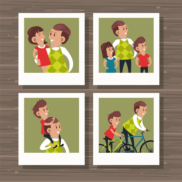 Vector father and kids cartoon