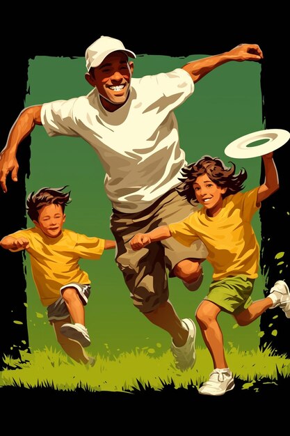 Father and kids playing frisbee on Fathers Day