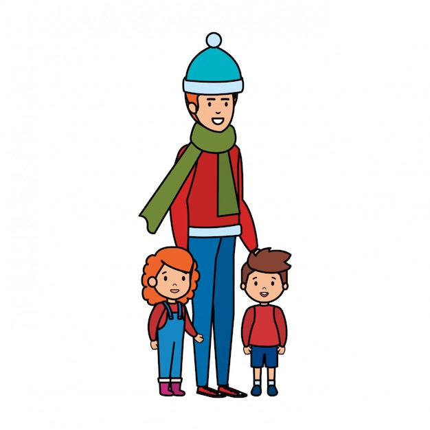 Father and kids with christmas clothes