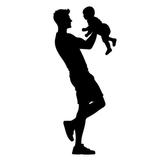 Father lifting his son silhouette Vector illustration