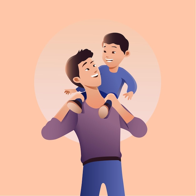 father lifting son with laugh